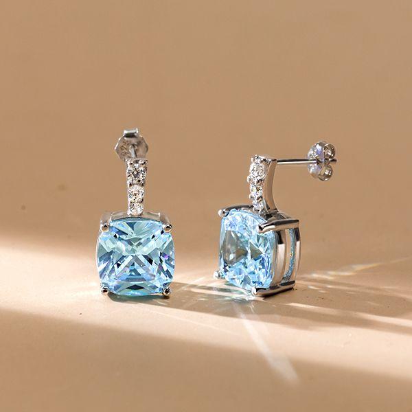 Cushion Cut Aquamarine Drop Earrings - 925 Sterling Silver