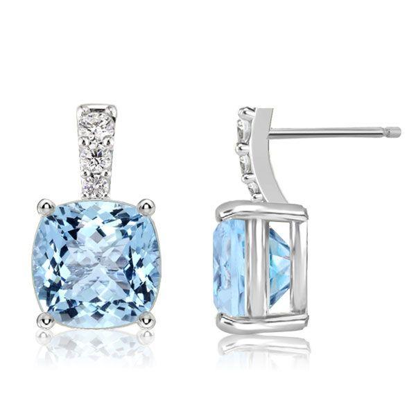 Cushion Cut Aquamarine Drop Earrings - 925 Sterling Silver
