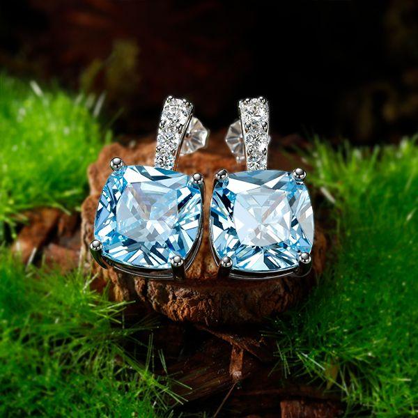 Cushion Cut Aquamarine Drop Earrings - 925 Sterling Silver