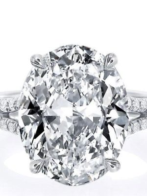 Oval Split Shank White Sapphire Engagement Ring - Sterling Silver
