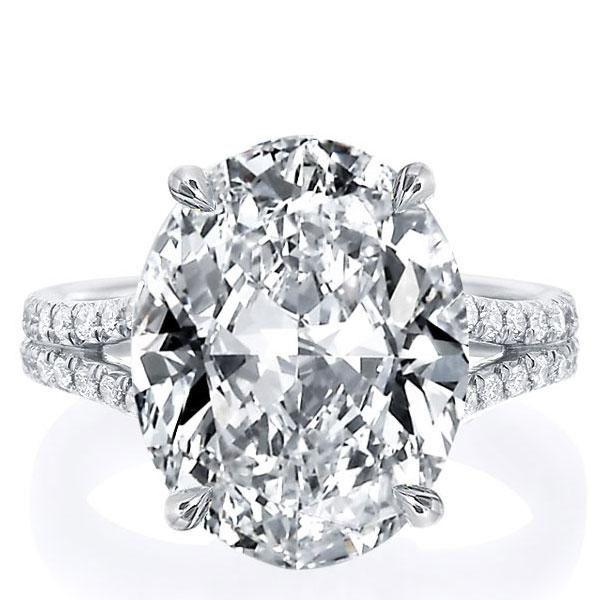 Oval Split Shank White Sapphire Engagement Ring - Sterling Silver