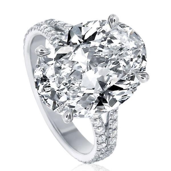 Oval Split Shank White Sapphire Engagement Ring - Sterling Silver