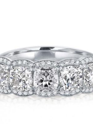 Halo Cushion Created White Sapphire Wedding Band - 925 Sterling Silver