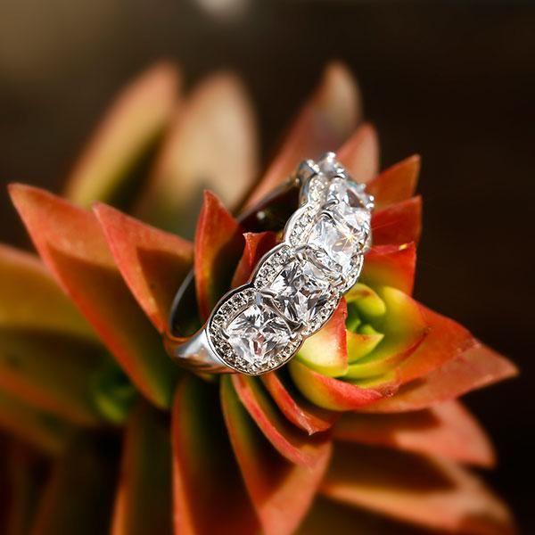 Halo Cushion Created White Sapphire Wedding Band - 925 Sterling Silver
