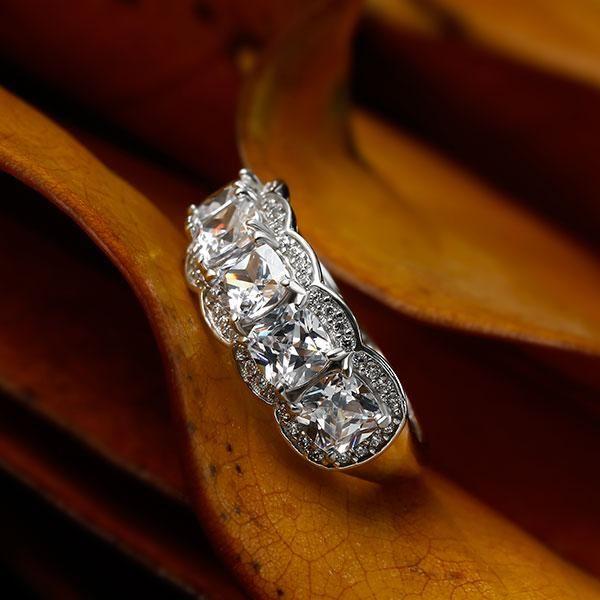 Halo Cushion Created White Sapphire Wedding Band - 925 Sterling Silver