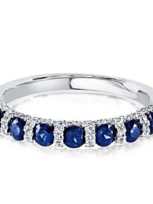 Classic Halo Round Blue Simulated Diamond Wedding Band in Sterling Silver