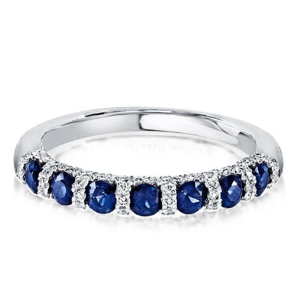 Classic Halo Round Blue Simulated Diamond Wedding Band in Sterling Silver