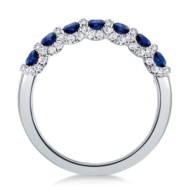 Classic Halo Round Blue Simulated Diamond Wedding Band in Sterling Silver