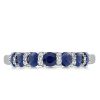 Classic Halo Round Blue Simulated Diamond Wedding Band in Sterling Silver