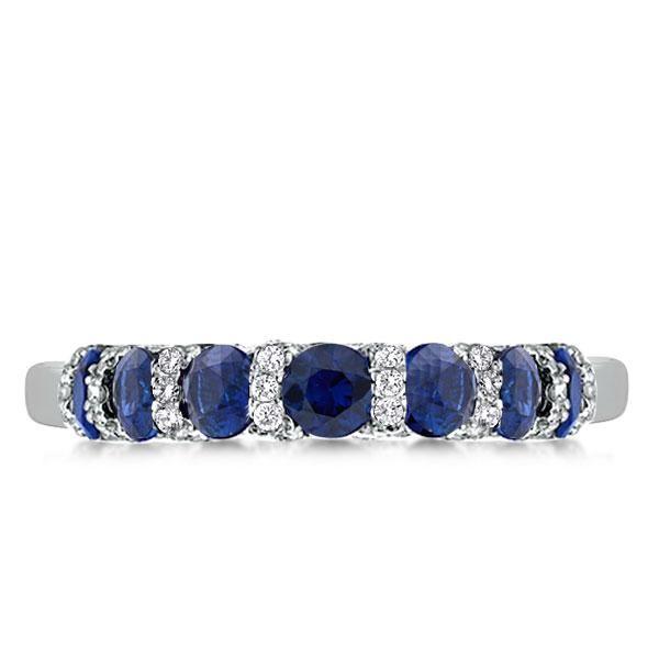 Classic Halo Round Blue Simulated Diamond Wedding Band in Sterling Silver