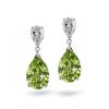 Peridot Pear Drop Earrings in Sterling Silver - Rhodium Plated