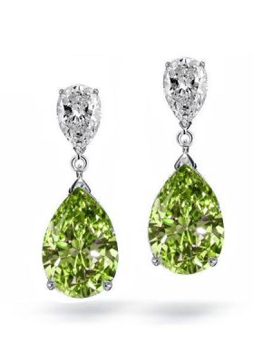 Peridot Pear Drop Earrings in Sterling Silver - Rhodium Plated