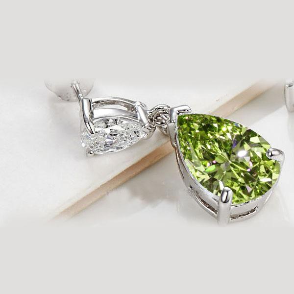 Peridot Pear Drop Earrings in Sterling Silver - Rhodium Plated