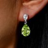 Peridot Pear Drop Earrings in Sterling Silver - Rhodium Plated