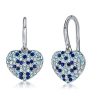 Aquamarine & Blue Sapphire Heart Drop Earrings - Sterling Silver Micro-Pave