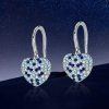 Aquamarine & Blue Sapphire Heart Drop Earrings - Sterling Silver Micro-Pave