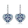 Aquamarine & Blue Sapphire Heart Drop Earrings - Sterling Silver Micro-Pave