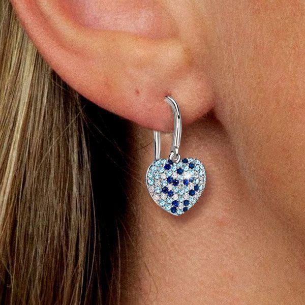 Aquamarine & Blue Sapphire Heart Drop Earrings - Sterling Silver Micro-Pave