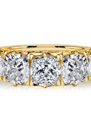 Cushion Cut 5 Stone Half Eternity Band - 18K Gold Plated Sterling Silver Anniversary Ring