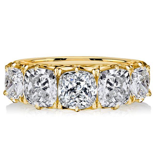 Cushion Cut 5 Stone Half Eternity Band - 18K Gold Plated Sterling Silver Anniversary Ring