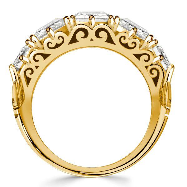 Cushion Cut 5 Stone Half Eternity Band - 18K Gold Plated Sterling Silver Anniversary Ring