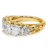 Cushion Cut 5 Stone Half Eternity Band - 18K Gold Plated Sterling Silver Anniversary Ring