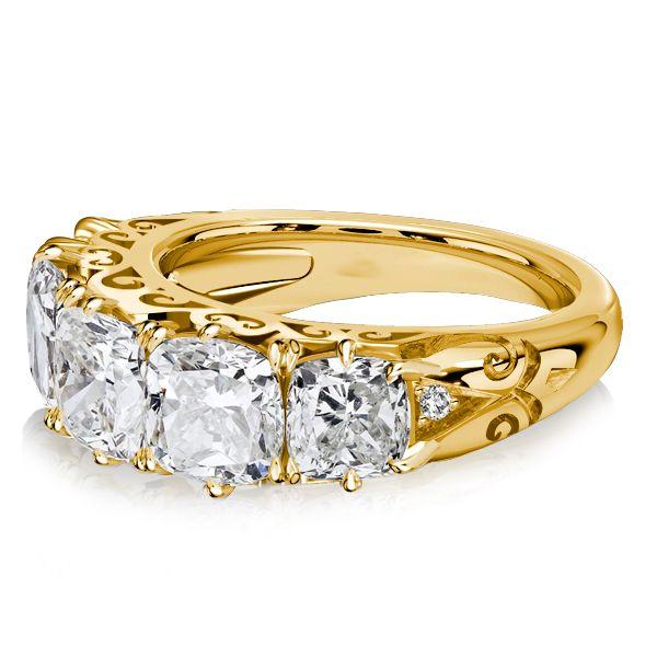 Cushion Cut 5 Stone Half Eternity Band - 18K Gold Plated Sterling Silver Anniversary Ring