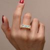 Cushion Cut 5 Stone Half Eternity Band - 18K Gold Plated Sterling Silver Anniversary Ring