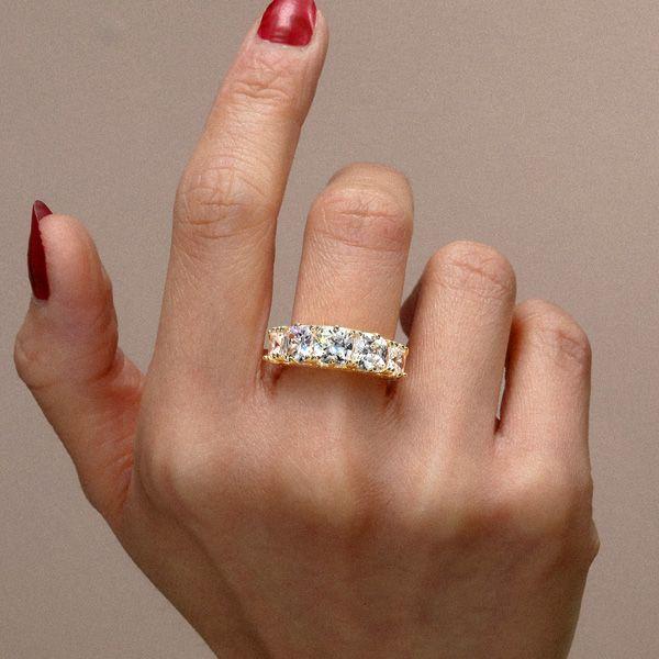 Cushion Cut 5 Stone Half Eternity Band - 18K Gold Plated Sterling Silver Anniversary Ring