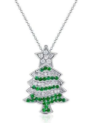 Sterling Silver Christmas Tree Necklace for Women | Rhodium Plated Pendant