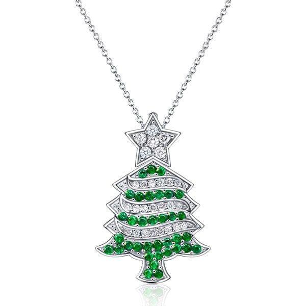 Sterling Silver Christmas Tree Necklace for Women | Rhodium Plated Pendant