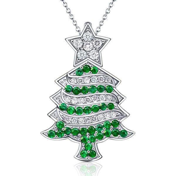 Sterling Silver Christmas Tree Necklace for Women | Rhodium Plated Pendant