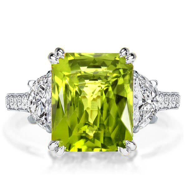 Radiant Cut Peridot Engagement Ring - 925 Sterling Silver