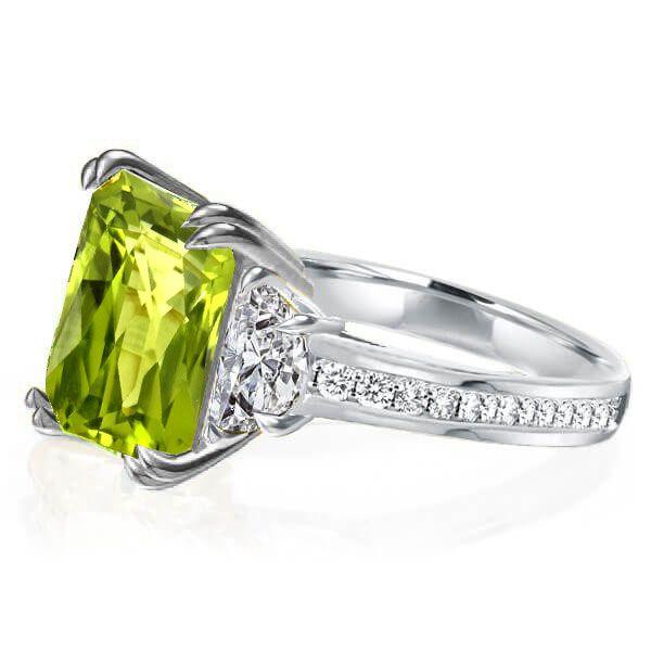Radiant Cut Peridot Engagement Ring - 925 Sterling Silver