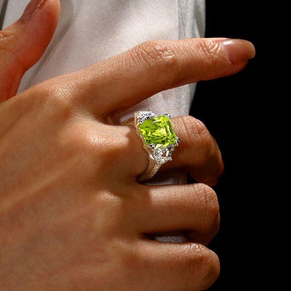 Radiant Cut Peridot Engagement Ring - 925 Sterling Silver