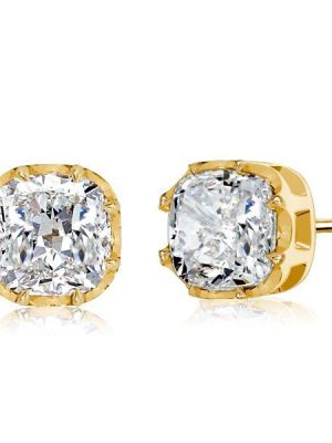 18K Gold Plated Cushion Cut Stud Earrings (2.5 CT. TW.)