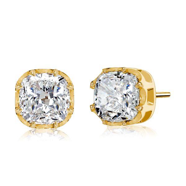 18K Gold Plated Cushion Cut Stud Earrings (2.5 CT. TW.)