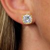 18K Gold Plated Cushion Cut Stud Earrings (2.5 CT. TW.)