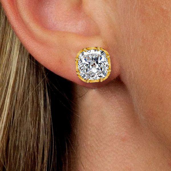 18K Gold Plated Cushion Cut Stud Earrings (2.5 CT. TW.)