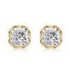 18K Gold Plated Cushion Cut Stud Earrings (2.5 CT. TW.)