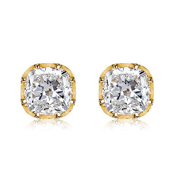 18K Gold Plated Cushion Cut Stud Earrings (2.5 CT. TW.)