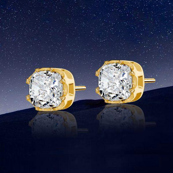 18K Gold Plated Cushion Cut Stud Earrings (2.5 CT. TW.)