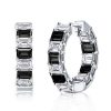 Sterling Silver Emerald Cut Hoop Earrings for Women, Rhodium Plated