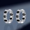 Sterling Silver Emerald Cut Hoop Earrings for Women, Rhodium Plated