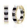 Sterling Silver Emerald Cut Hoop Earrings for Women, Rhodium Plated