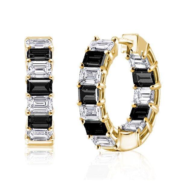Sterling Silver Emerald Cut Hoop Earrings for Women, Rhodium Plated