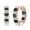 Sterling Silver Emerald Cut Hoop Earrings for Women, Rhodium Plated