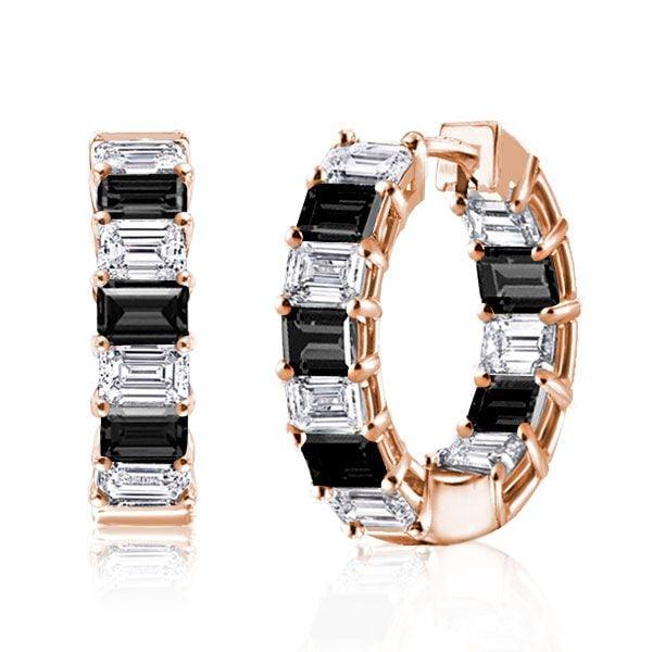 Sterling Silver Emerald Cut Hoop Earrings for Women, Rhodium Plated