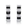 Sterling Silver Emerald Cut Hoop Earrings for Women, Rhodium Plated