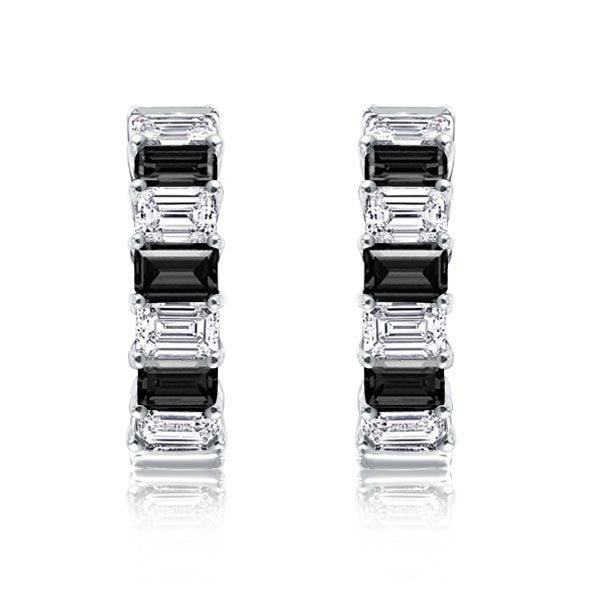 Sterling Silver Emerald Cut Hoop Earrings for Women, Rhodium Plated